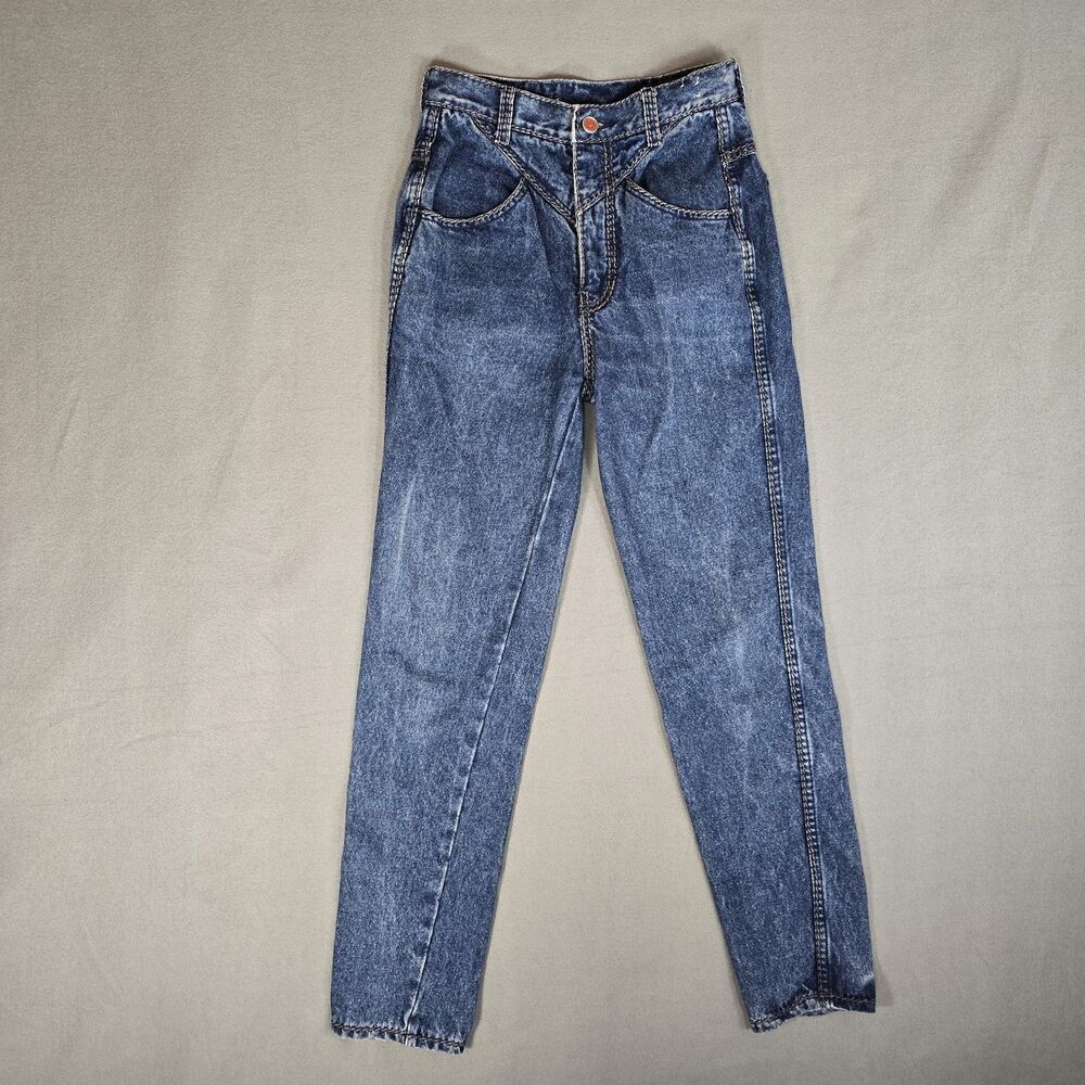 Vintage Jeanjer Jeans Womens 24x28 Blue Straight Leg Yoke High Rise Stitching
